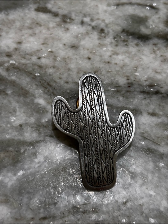 Jonette Jewelry Jewelry - Vintage JJ Signed 1988 Southwestern Engraved Saguaro Cactus Pewter Lapel Pin